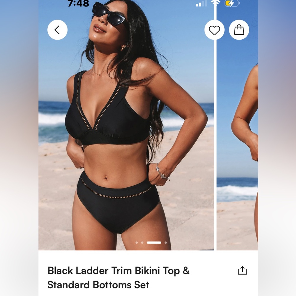 NWT Cupshe Black Ladder Trim Bikini Top & Bottoms SET Medium